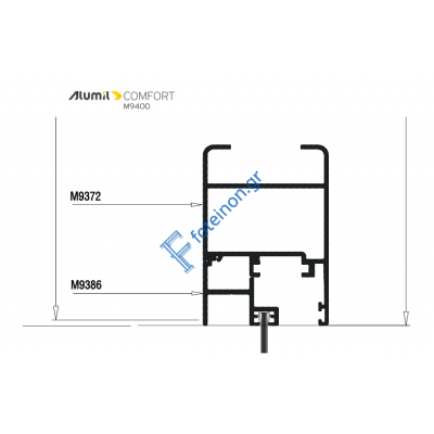Πρόσθετο αλουμινίου M9386 σειράς M9400 Alumil 6m σε χρώμα λευκό 9016