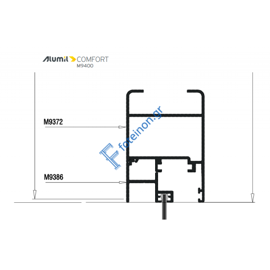 Πρόσθετο αλουμινίου M9386 σειράς M9400 Alumil 6m σε χρώμα λευκό 9016