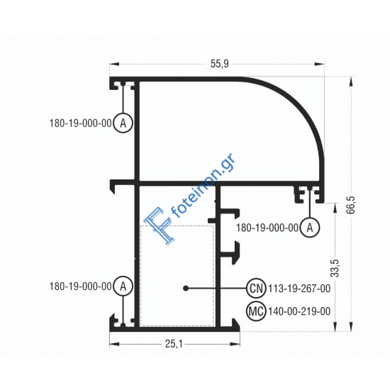 Κάσα M978 σειράς Μ940 Comfort Alumil 6m σε χρώμα λευκό 9016