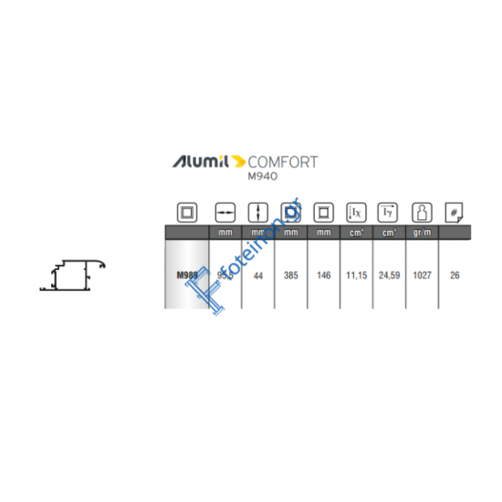 Φύλλο European Groove M989 σειράς Μ940 Comfort Alumil 6m σε χρώμα λευκό 9016