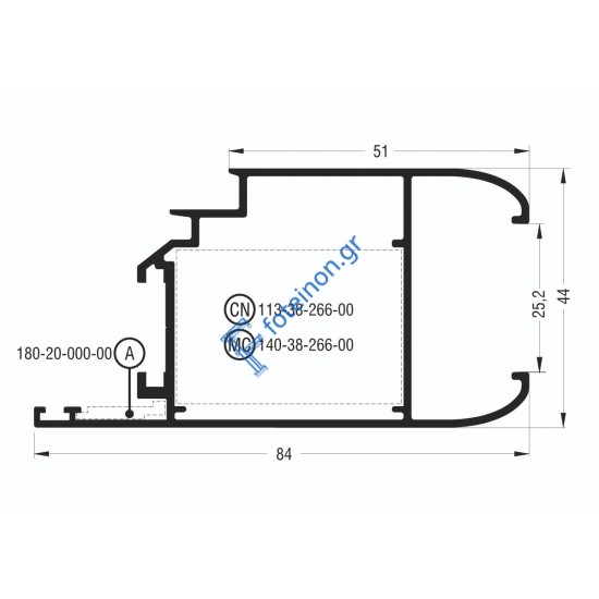 Φύλλο European Groove με ενσωματωμένο πηχάκι M995 σειράς Μ940 Comfort Alumil 6m σε χρώμα λευκό 9016