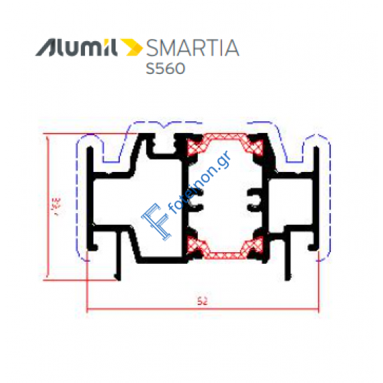 Μπινί S30590 σειράς S560 Smartia Alumil 6m σε χρώμα λευκό 9016