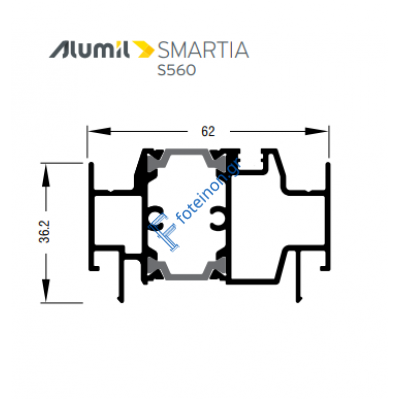 Μπινί S30590 σειράς S560 Smartia Alumil 6m σε χρώμα λευκό 9016