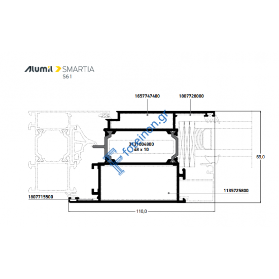 Φύλλο εισόδου European Groove S61552 σειράς S61 Smartia Alumil 6,5m σε χρώμα λευκό 9016