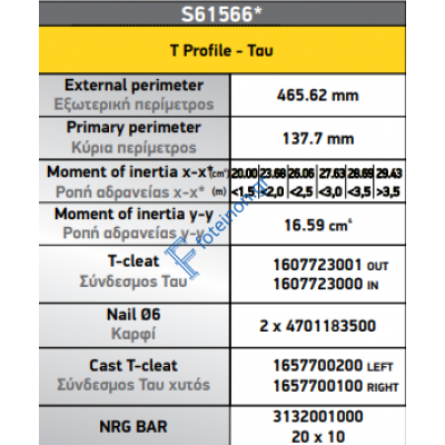 Ταυ S61566 για φύλλα της σειράς S61 Smartia Alumil 6,5m σε χρώμα λευκό 9016