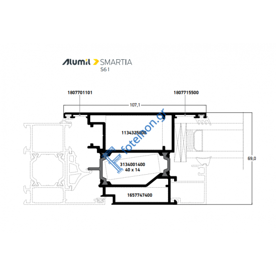 Φύλλo Ανοιγόμενο Εισόδου Περιμετρικού Μηχανισμού S61690 σειράς S61 Smartia Alumil 6,5m σε χρώμα λευκό 9016