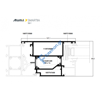 Φύλλο εισόδου European Groove S61893 σειράς S61 Smartia Alumil 6,5m σε χρώμα λευκό 9016