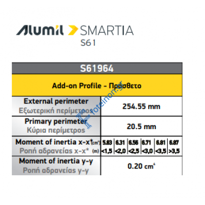 Πρόσθετο S61964 σειράς S61 Smartia Alumil 6,5m σε χρώμα λευκό 9016