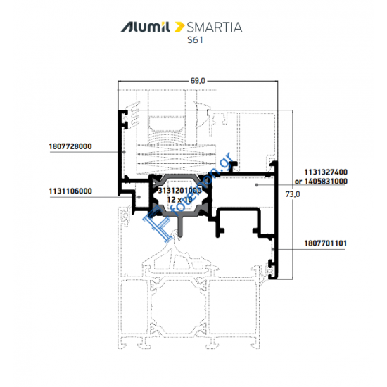 Φύλλo Ανοιγόμενο Περιμετρικού Μηχανισμού S61976 σειράς S61 Smartia Alumil 6,5m σε χρώμα λευκό 9016