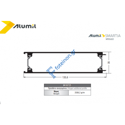 Ραμποτέ αλουμινίου θέρμο M19725 Alumil 6m σε χρώμα λευκό 9016
