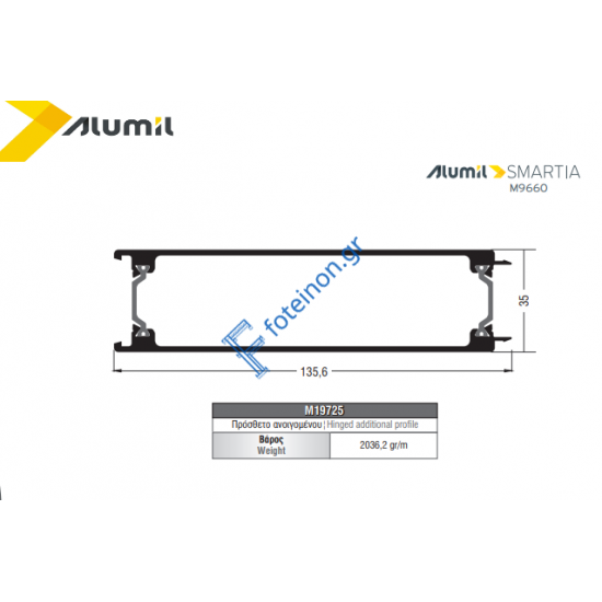 Ραμποτέ αλουμινίου θέρμο M19725 Alumil 6m σε χρώμα λευκό 9016