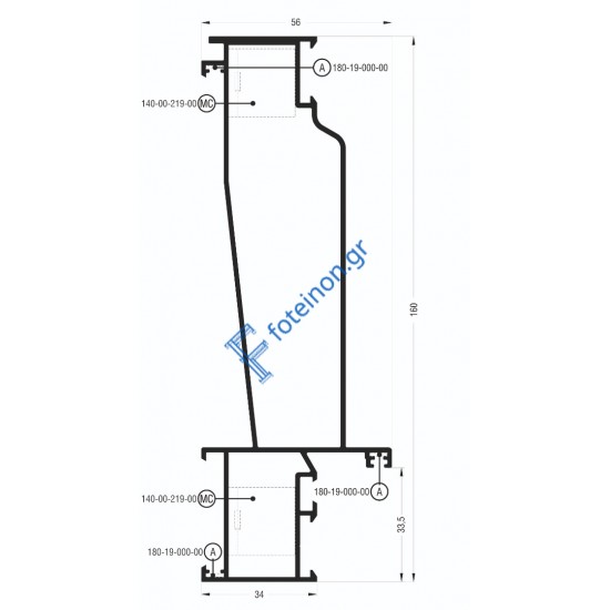 Κάσα M959 σειράς Μ940 Comfort Alumil 6m σε χρώμα λευκό 9016