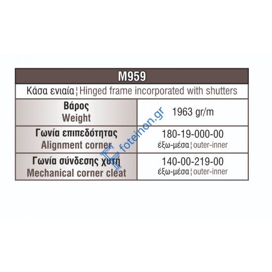 Κάσα M959 σειράς Μ940 Comfort Alumil 6m σε χρώμα λευκό 9016