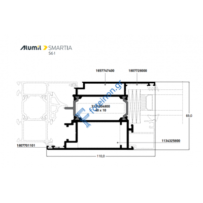 Φύλλo Ανοιγόμενο Εισόδου Περιμετρικού Μηχανισμού S61829 σειράς S61 Smartia Alumil 6,5m σε χρώμα λευκό 9016