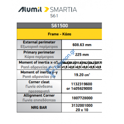 Κάσα ανοιγομένου S61500 της σειράς S61 Smartia Alumil 6,5m σε χρώμα λευκό 9016