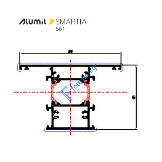 Ταυ S61770 κάσας της σειράς S61 Smartia Alumil 6,5m σε χρώμα λευκό 9016