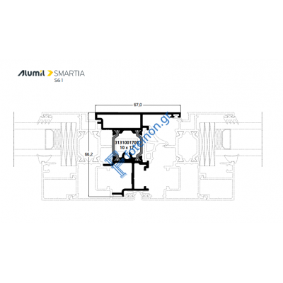 Μπινί για φύλλα Περιμετρικού μηχανισμού S61879 σειράς S61 Smartia Alumil 6,5m σε χρώμα λευκό 9016