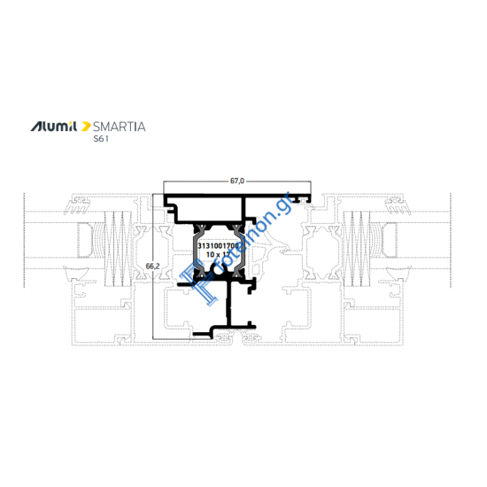 Μπινί για φύλλα Περιμετρικού μηχανισμού S61879 σειράς S61 Smartia Alumil 6,5m σε χρώμα λευκό 9016