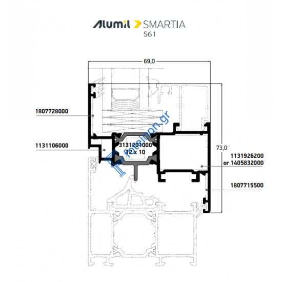 Φύλλο τζαμιού European Groove S61936 σειράς S61 Smartia Alumil 6,5m σε χρώμα λευκό 9016