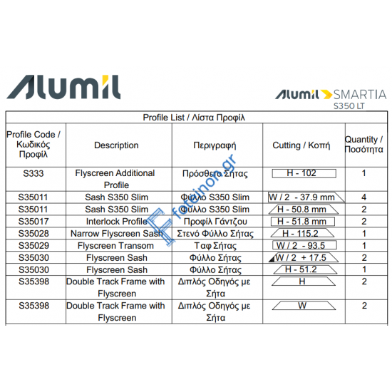 Εξαρτηματα για 2Φ. επάλληλο με στενό γάντζο και σίτα S35398 - S35011 - S35017 - S35030 -S35028 κοπή 45° της σειράς S350 LT