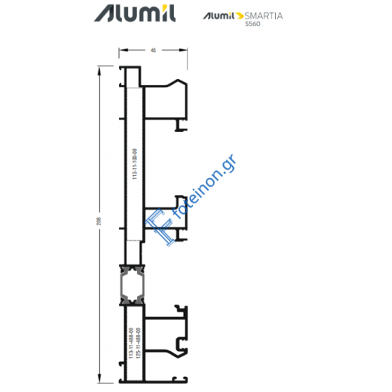 Οδηγός τριπλός Επαλλήλου S558 σειράς S560 Smartia Alumil 6m σε χρώμα λευκό 9016