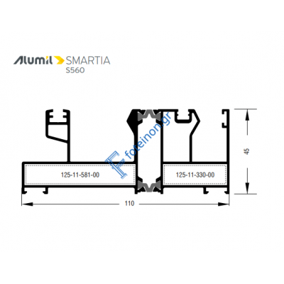 Οδηγός διπλός τζάμι-σίτα αλουμινίου S550 σειράς S560 Smartia Alumil σε χρώμα λευκό 9016