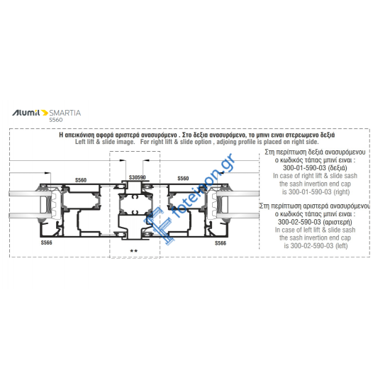 Εξαρτήματα για 2Φ. χωνευτό Τζάμι Σίτα ανασηκούμενο S550 S560 S30590 S490 της σειράς S560