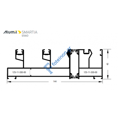 Οδηγός τριπλός χωνευτός τζάμι-σίτα-παντζούρι S544 σειράς S560 Alumil 6m σε χρώμα λευκό 9016