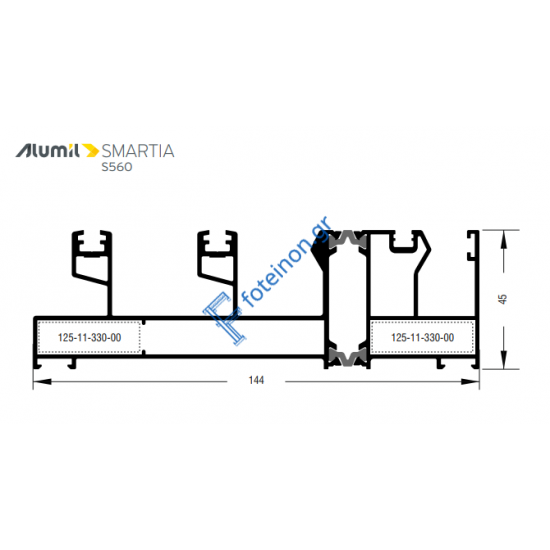 Οδηγός τριπλός χωνευτός τζάμι-σίτα-παντζούρι S544 σειράς S560 Alumil 6m σε χρώμα λευκό 9016