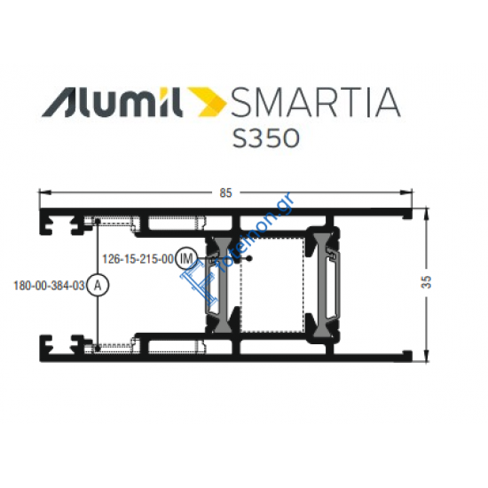 Φύλλο τζαμιού S390 σειράς S350 Smartia Alumil 6m σε χρώμα λευκό 9016