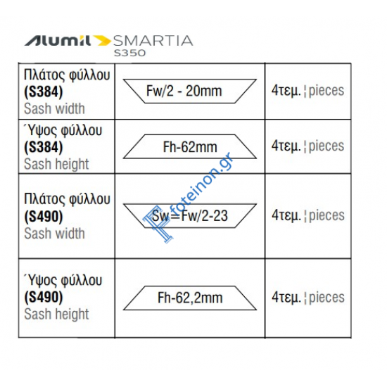Εξαρτηματα για 2Φ. ΤΖ-ΣΙ S389 - S384 - S490 της σειράς S350