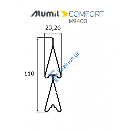 Περσίδα αχλαδάκι διπλό M9356 Alumil 6m σε χρώμα λευκό 9016