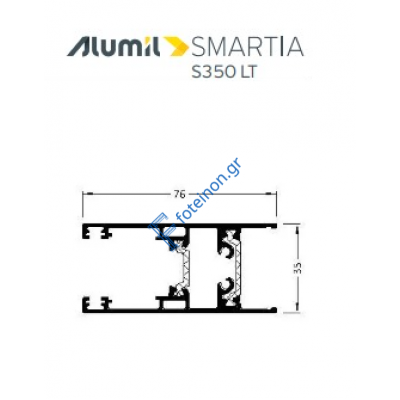 Φύλλο συρομένου χωρίς πηχάκι S35011 σειράς S350 LT Alumil 6m σε χρώμα λευκό 9016