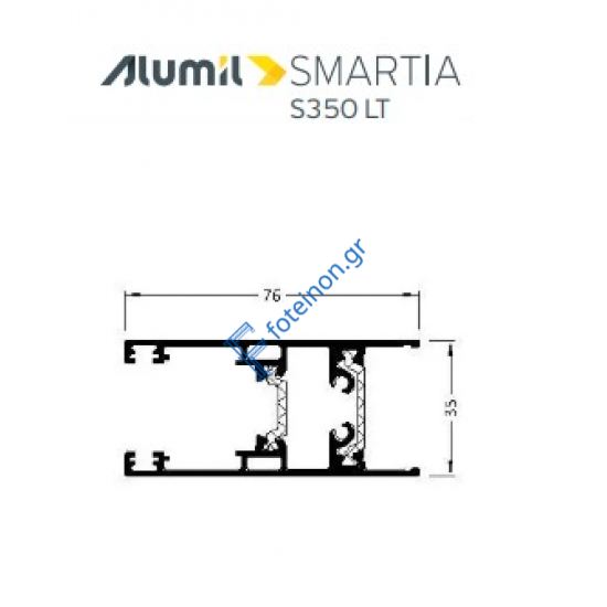 Φύλλο συρομένου χωρίς πηχάκι S35011 σειράς S350 LT Alumil 6m σε χρώμα λευκό 9016