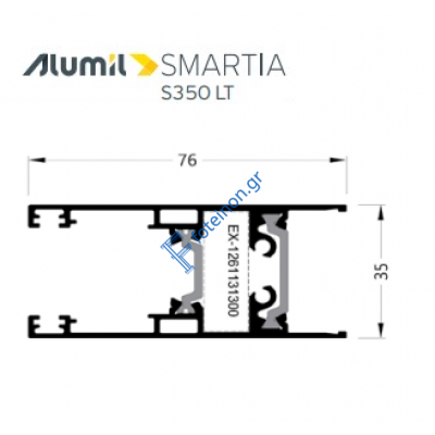 Φύλλο συρομένου χωρίς πηχάκι S35011 σειράς S350 LT Alumil 6m σε χρώμα λευκό 9016
