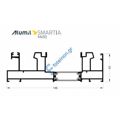 Τριπλός οδηγός επάλληλος M4522Μ σειράς Μ450 Comfort Alumil σε χρώμα λευκό 9016