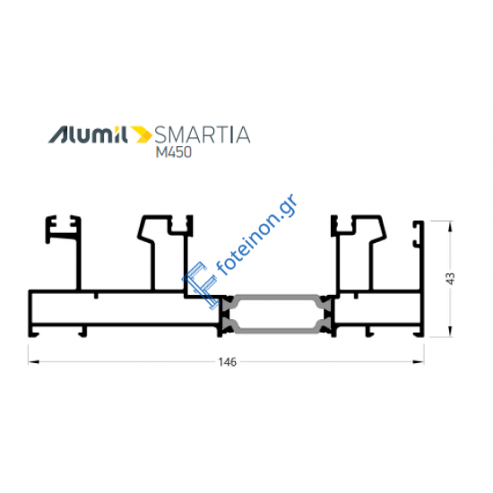 Τριπλός οδηγός επάλληλος M4522Μ σειράς Μ450 Comfort Alumil σε χρώμα λευκό 9016