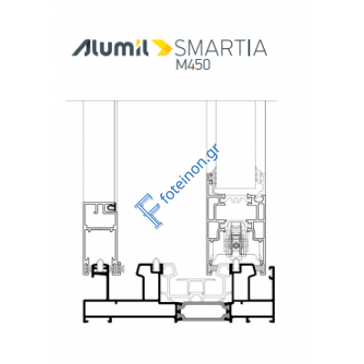 Τριπλός οδηγός επάλληλος M4522Μ σειράς Μ450 Comfort Alumil σε χρώμα λευκό 9016