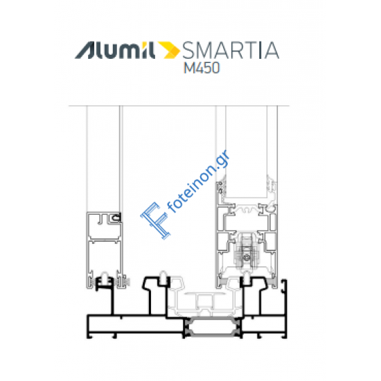 Τριπλός οδηγός επάλληλος M4522Μ σειράς Μ450 Comfort Alumil σε χρώμα λευκό 9016