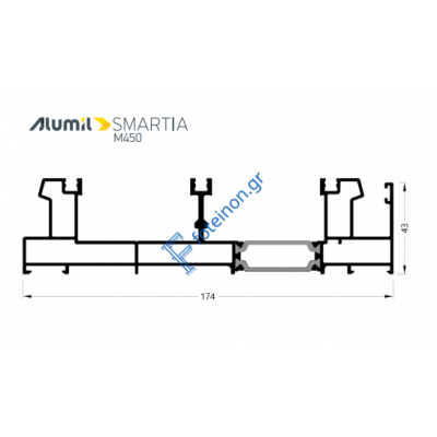 Τριπλός οδηγός επάλληλος M4524Μ σειράς Μ450 Comfort Alumil σε χρώμα λευκό 9016