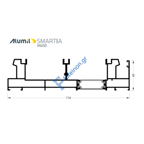 Τριπλός οδηγός επάλληλος M4524Μ σειράς Μ450 Comfort Alumil σε χρώμα λευκό 9016