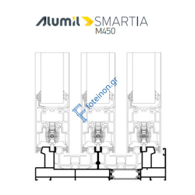 Τριπλός οδηγός επάλληλος M4524Μ σειράς Μ450 Comfort Alumil σε χρώμα λευκό 9016