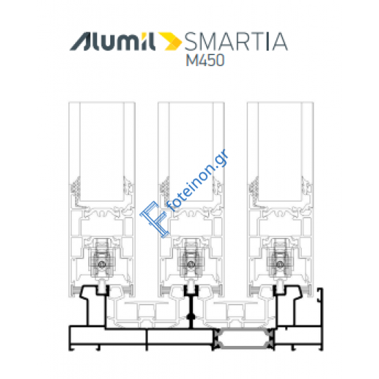 Τριπλός οδηγός επάλληλος M4524Μ σειράς Μ450 Comfort Alumil σε χρώμα λευκό 9016