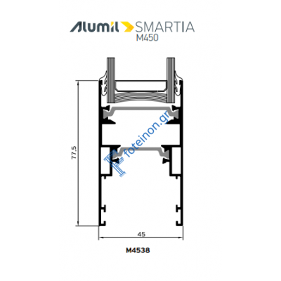 Φύλλο τζαμιού M4538 για απλό συρόμενο και κανονικό γάντζο της σειράς M450 Alumil 6m σε χρώμα λευκό 9016