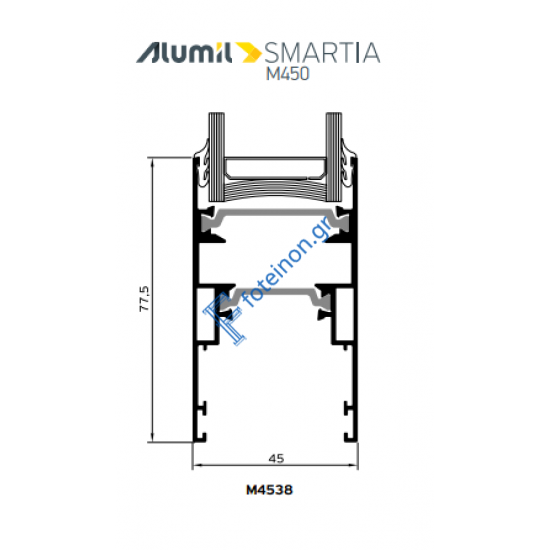 Φύλλο τζαμιού M4538 για απλό συρόμενο και κανονικό γάντζο της σειράς M450 Alumil 6m σε χρώμα λευκό 9016
