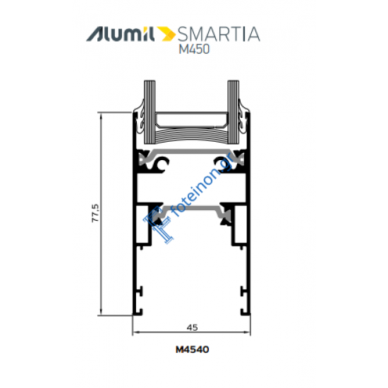 Φύλλο τζαμιού M4540 για απλό συρόμενο και κανονικό & στενό γάντζο της σειράς M450 Alumil 6m σε χρώμα λευκό 9016
