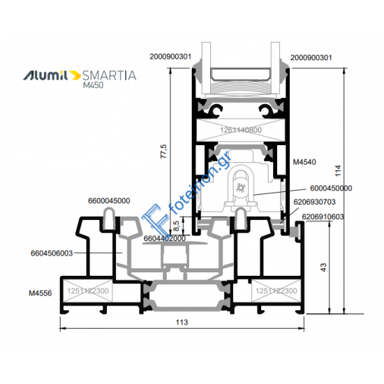 Φύλλο τζαμιού M4540 για απλό συρόμενο και κανονικό & στενό γάντζο της σειράς M450 Alumil 6m σε χρώμα λευκό 9016
