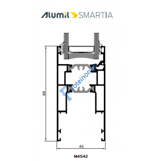 Φύλλο τζαμιού M4542 για απλό συρόμενο & ανασυρόμενο  και κανονικό & στενό γάντζο της σειράς M450 Alumil 6m σε χρώμα λευκό 9016