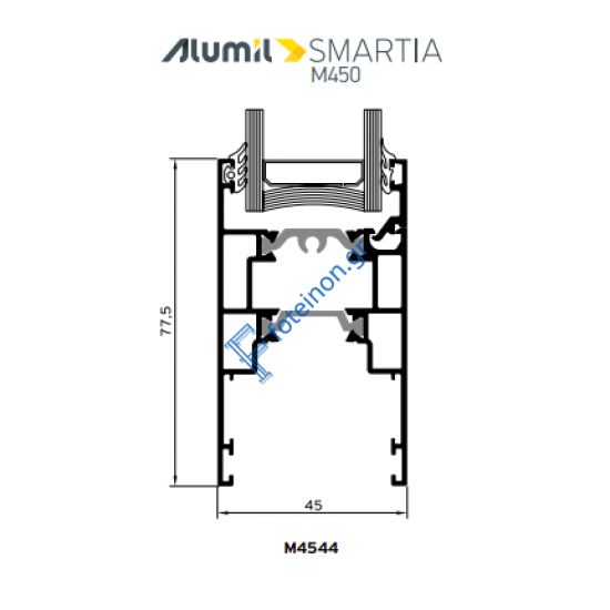Φύλλο τζαμιού M4544 για απλό συρόμενο και κανονικό & στενό γάντζο της σειράς M450 Alumil 6m σε χρώμα λευκό 9016