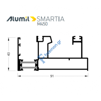 Διπλός Οδηγός Τζάμι-Σίτα M4530 της σειράς M450 Alumil 6m σε χρώμα λευκό 9016